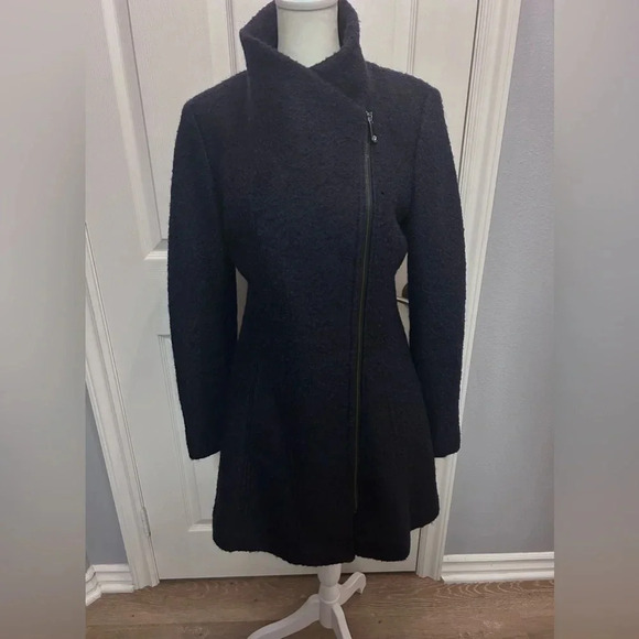 💙”Guess” Women’s Dark Navy Blue Wool Blend Zip Front Coat w/ Pockets Size S💙 - Picture 4 of 15